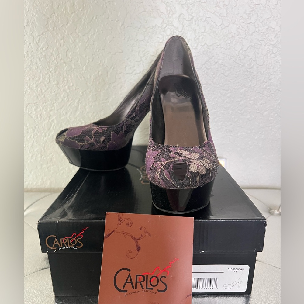 Carlos by Carlos Santana Black and Purple Lace Heels